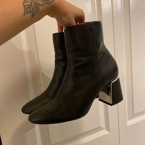 EUC ZARA METALLIC BLOCK HEEL BOOTIES 6